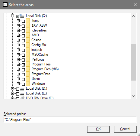 Avast Free Antivirus scanning targeted scan selection