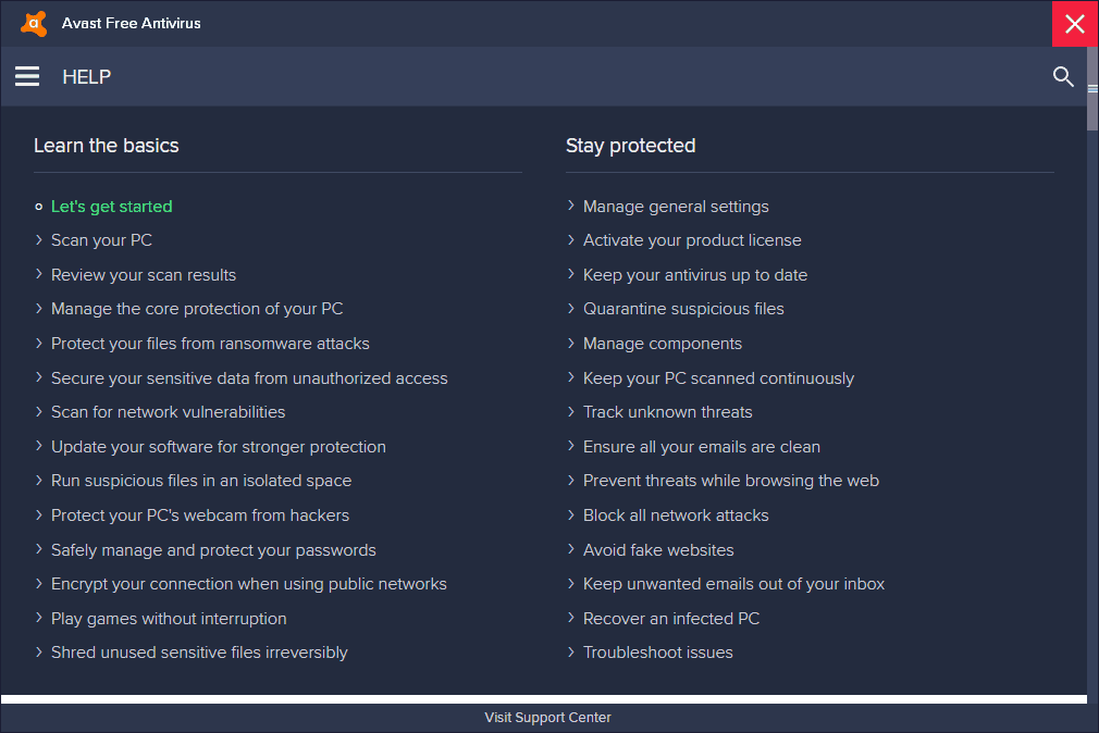 Avast Free Antivirus settings help guide