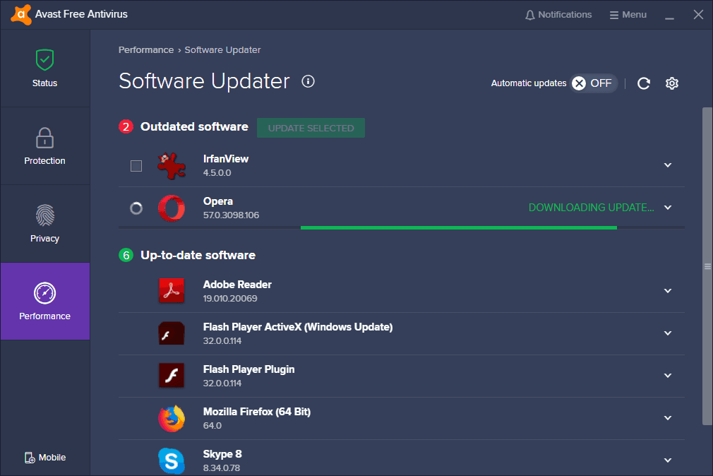 Avast Free Antivirus utilities software updater