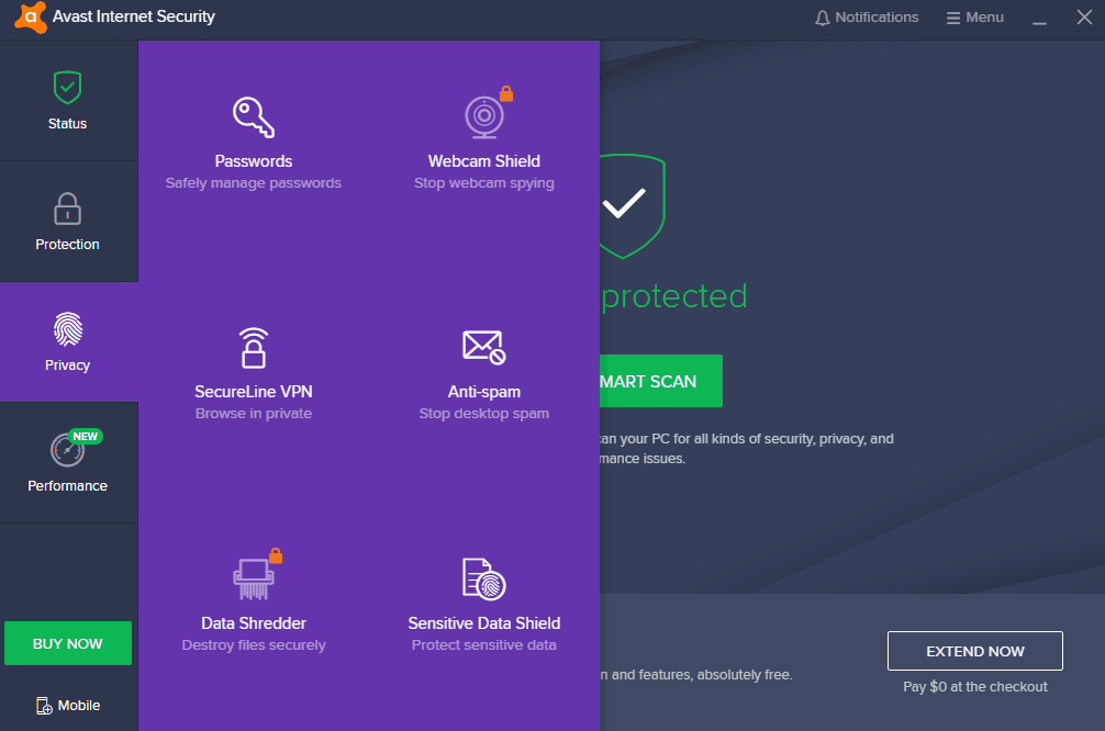 Avast Internet Security privacy features