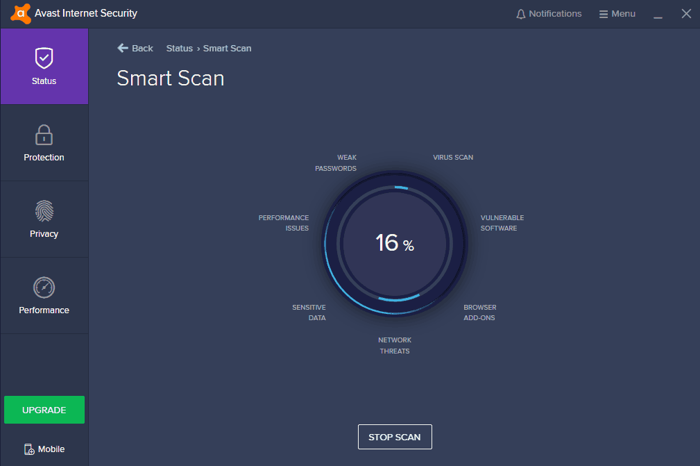 Avast Internet Security scanning