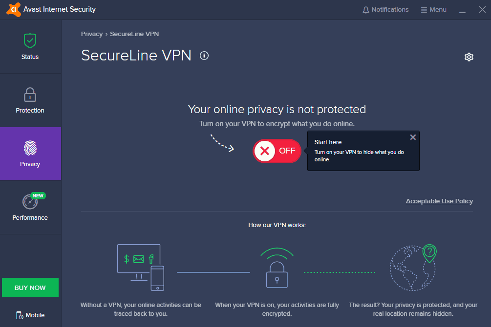 Avast Internet Security secureline vpn