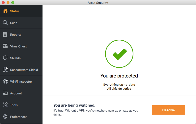 Avast Security for Mac dashboard