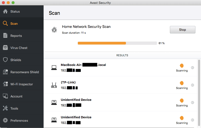 Avast Security for Mac home network scanning