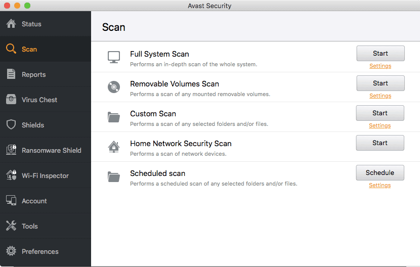 Avast Security for Mac antivirus scans