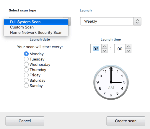 Avast Security for Mac antivirus scheduled scan setup