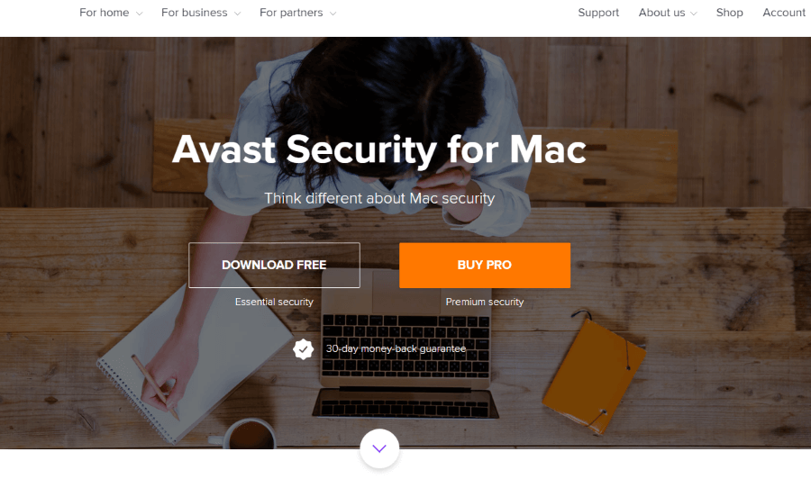 Avast Security for Mac homepage