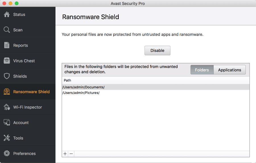 Avast Security for Mac ransomware shield