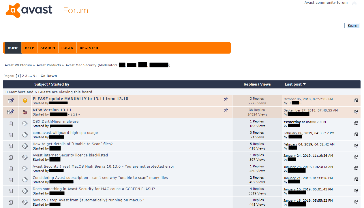 Avast Security for Mac support forums