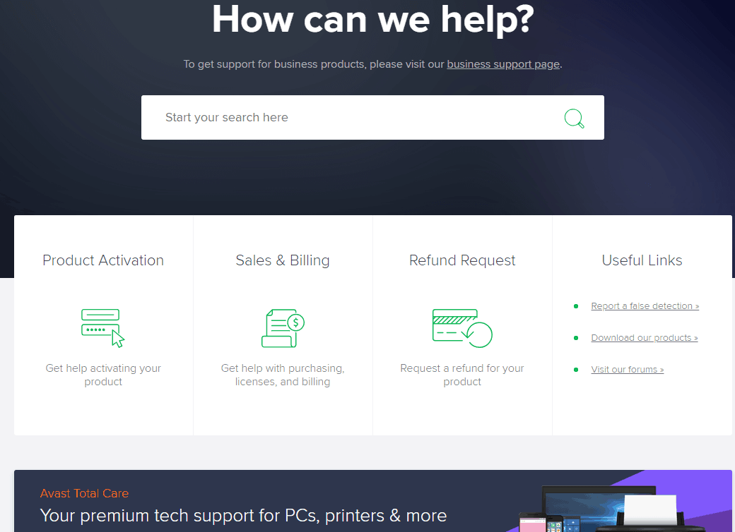 Avast Security for Mac support page