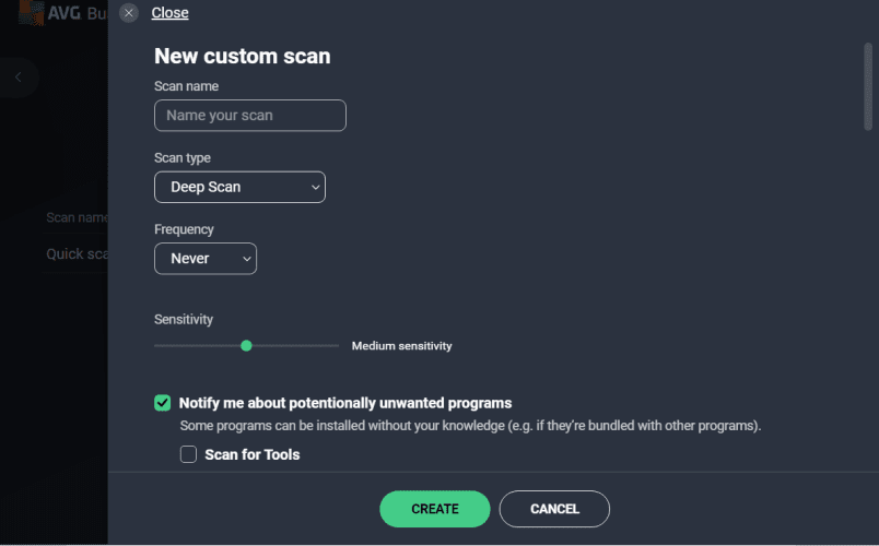 AVG business create scan