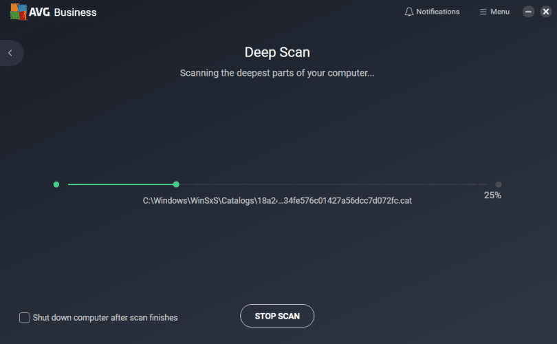 AVG business deep scan