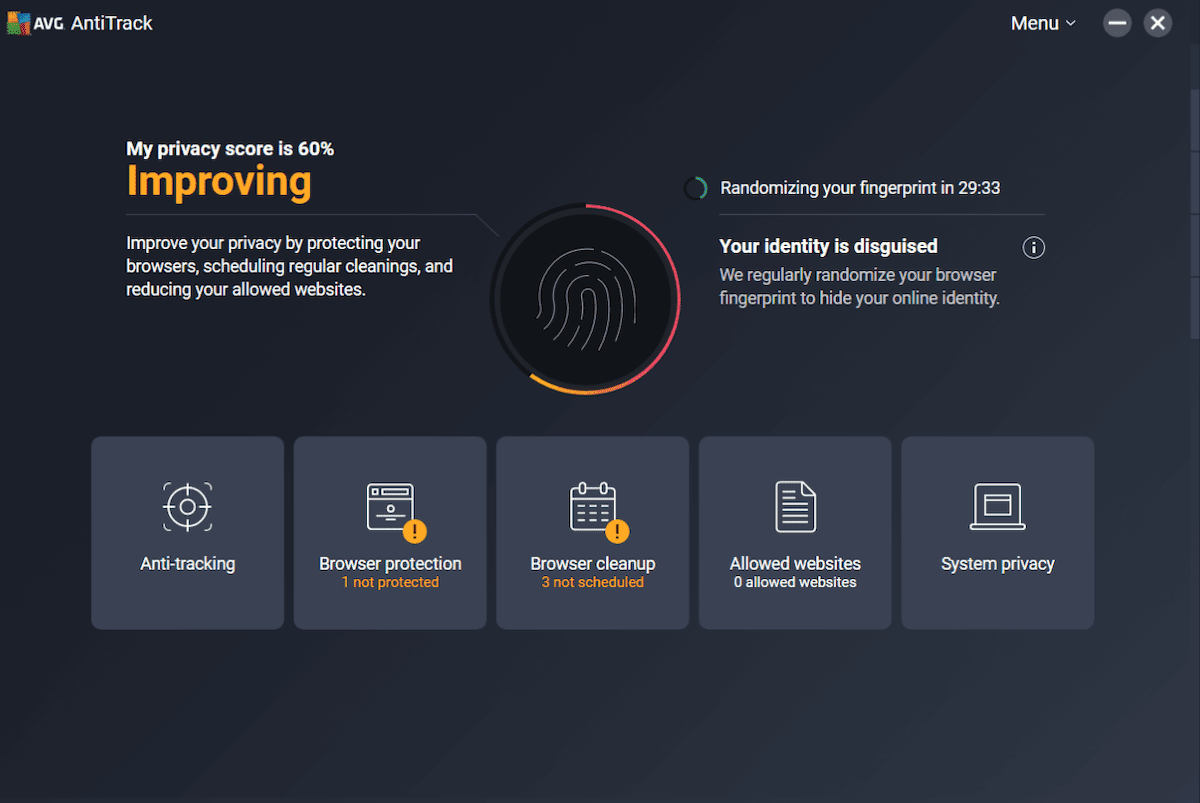 AVG Ultimate antitrack interface