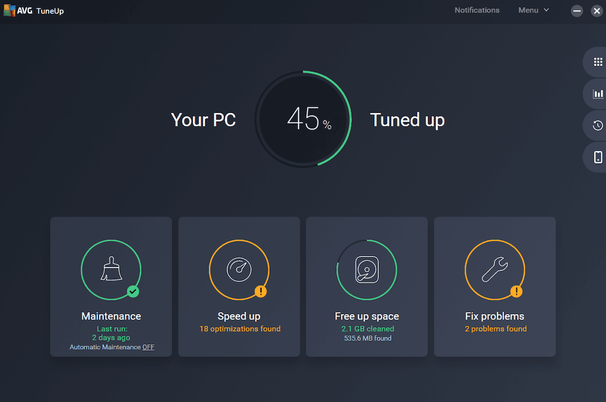 AVG Ultimate tuneup interface