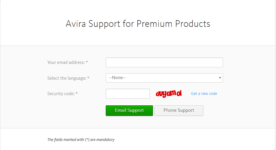 Avira Free Antivirus contact page
