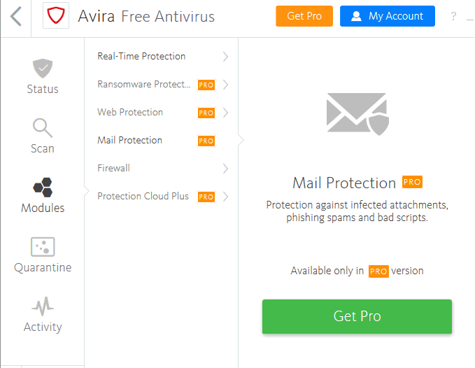 Avira Free Antivirus email protection