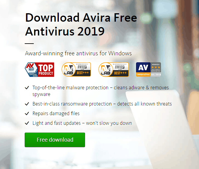 Avira Free Antivirus homepage
