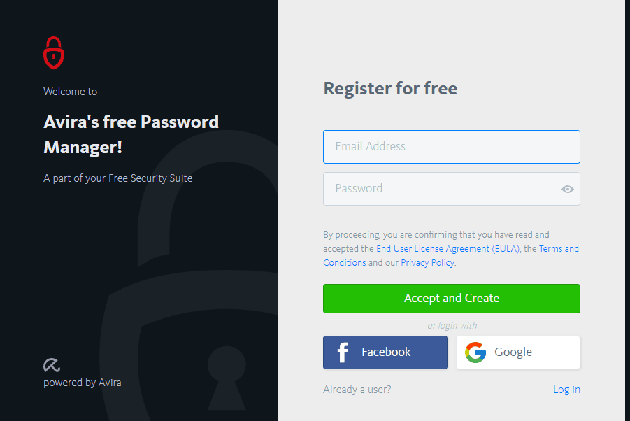 Avira Free Antivirus password manager
