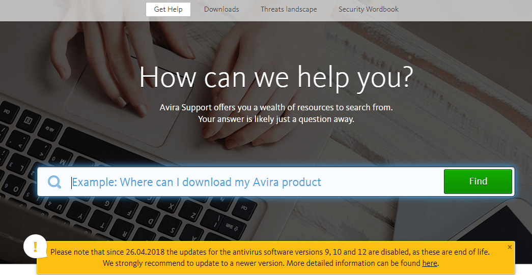 Avira Free Antivirus support page
