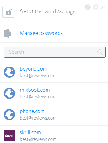 Avira password manager browser add-on