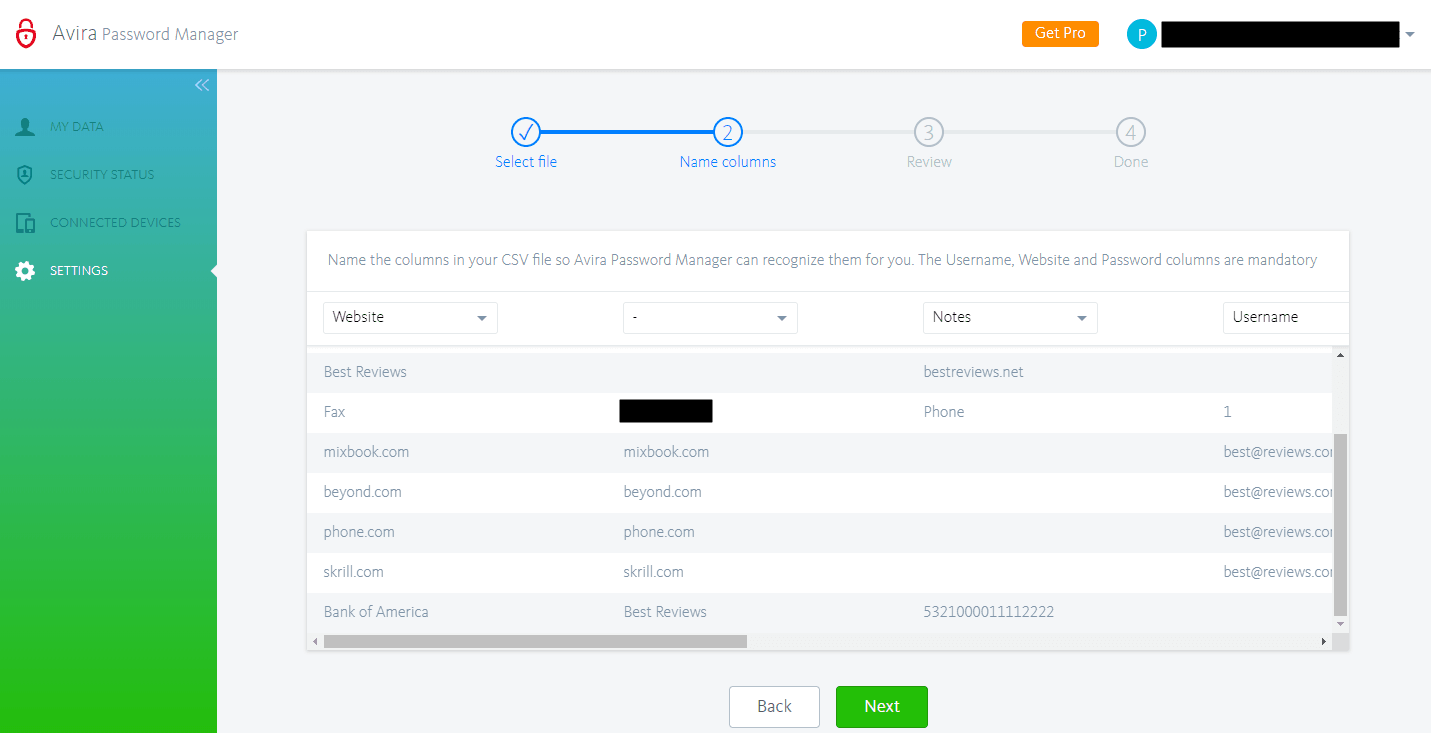 Importing logins Into Avira Password Manager