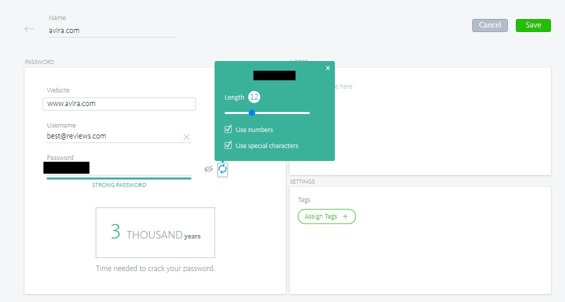 Generating a password for a new entry