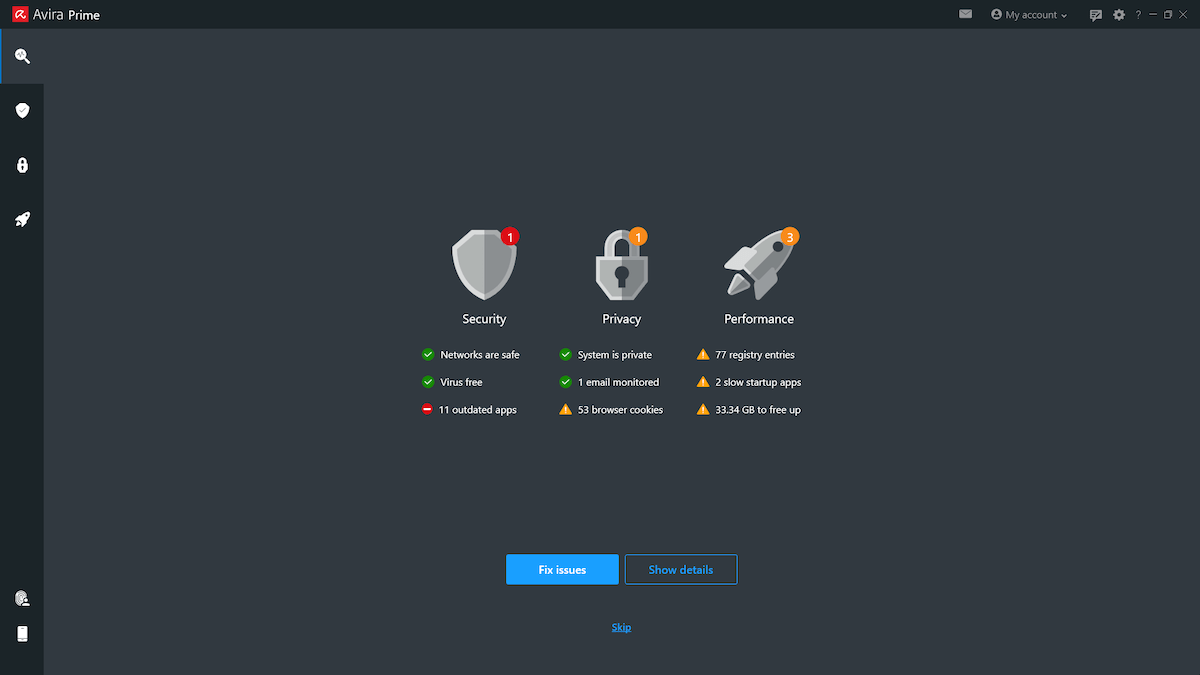 Avira Prime smart scan results