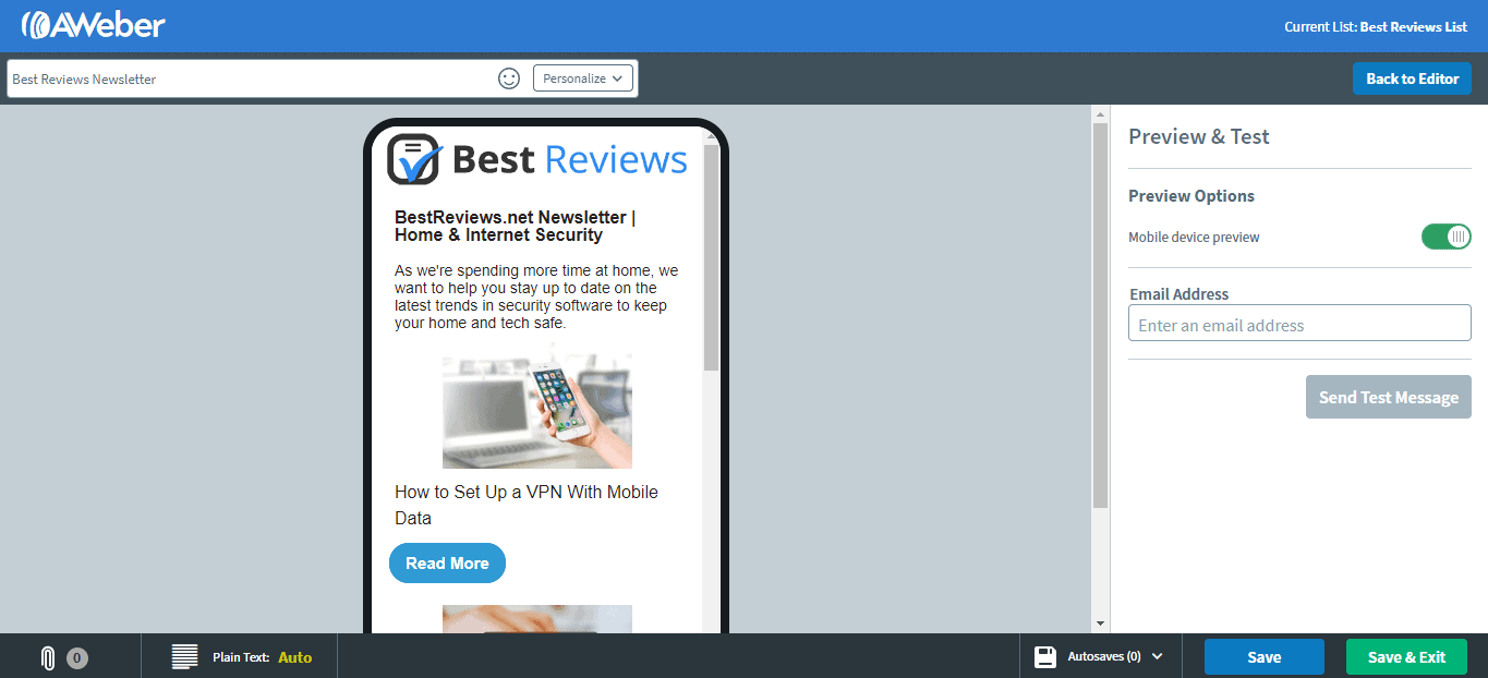 AWeber mobile preview