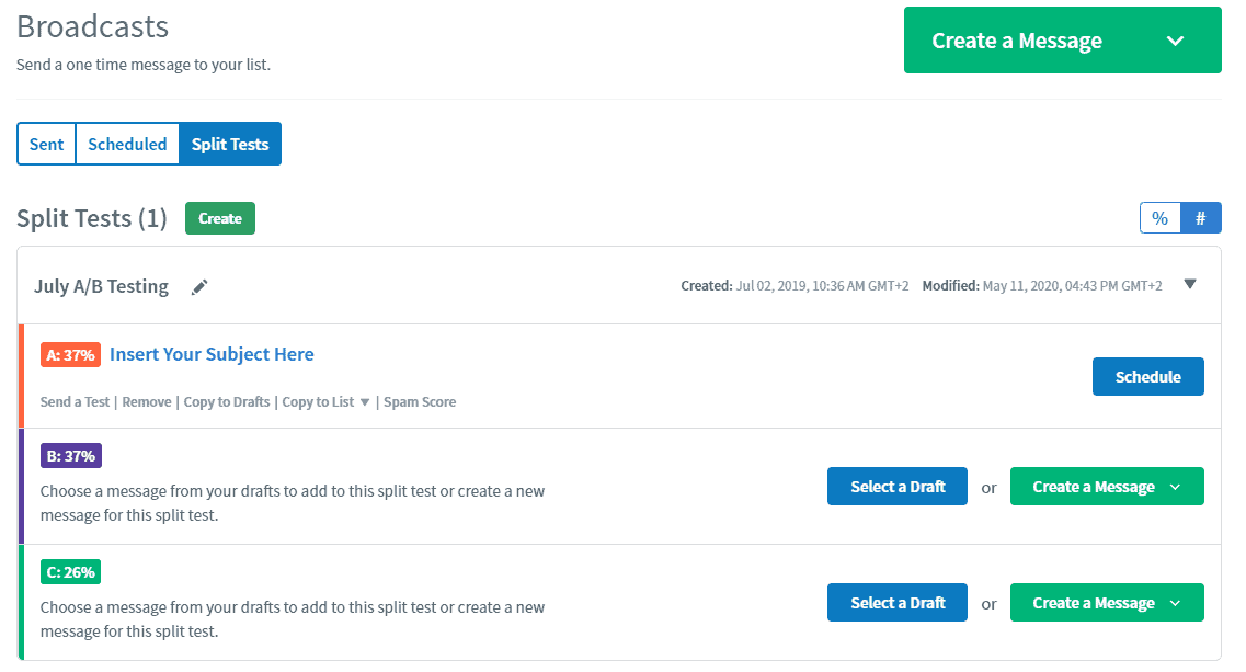 AWeber email A/B testing