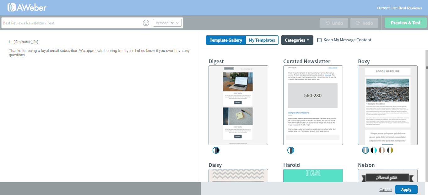AWeber templates gallery