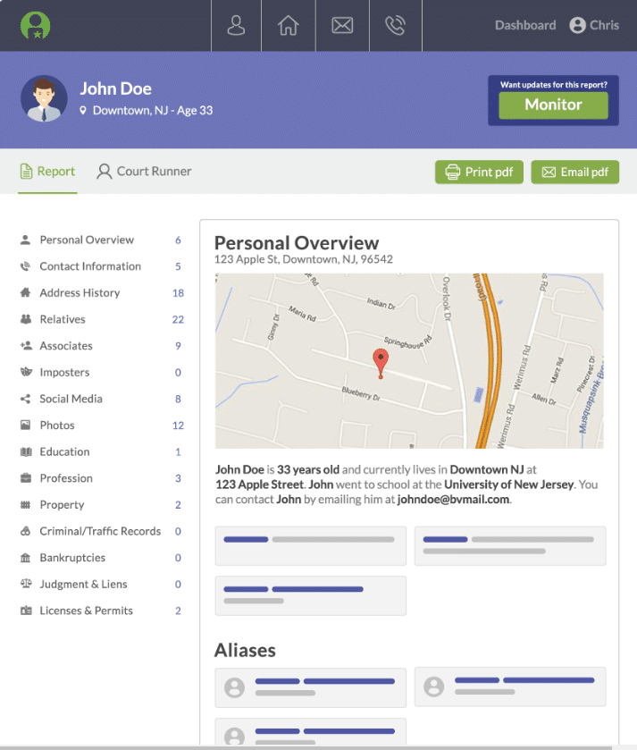 BeenVerified example report of John Doe