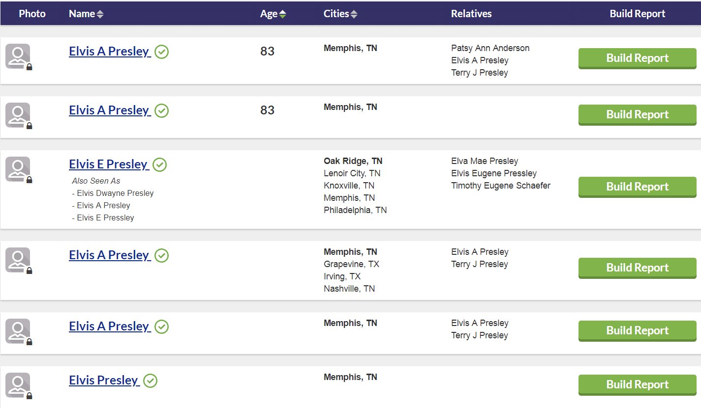 BeenVerified search result list