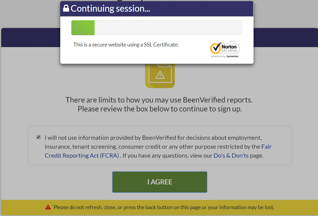 BeenVerified secure connection message