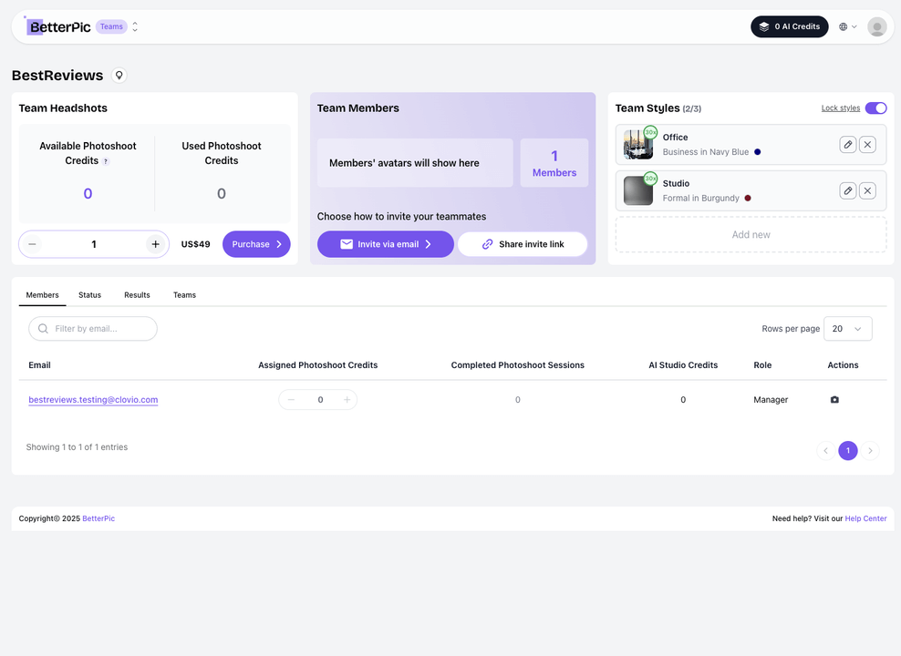 BetterPic team dashboard
