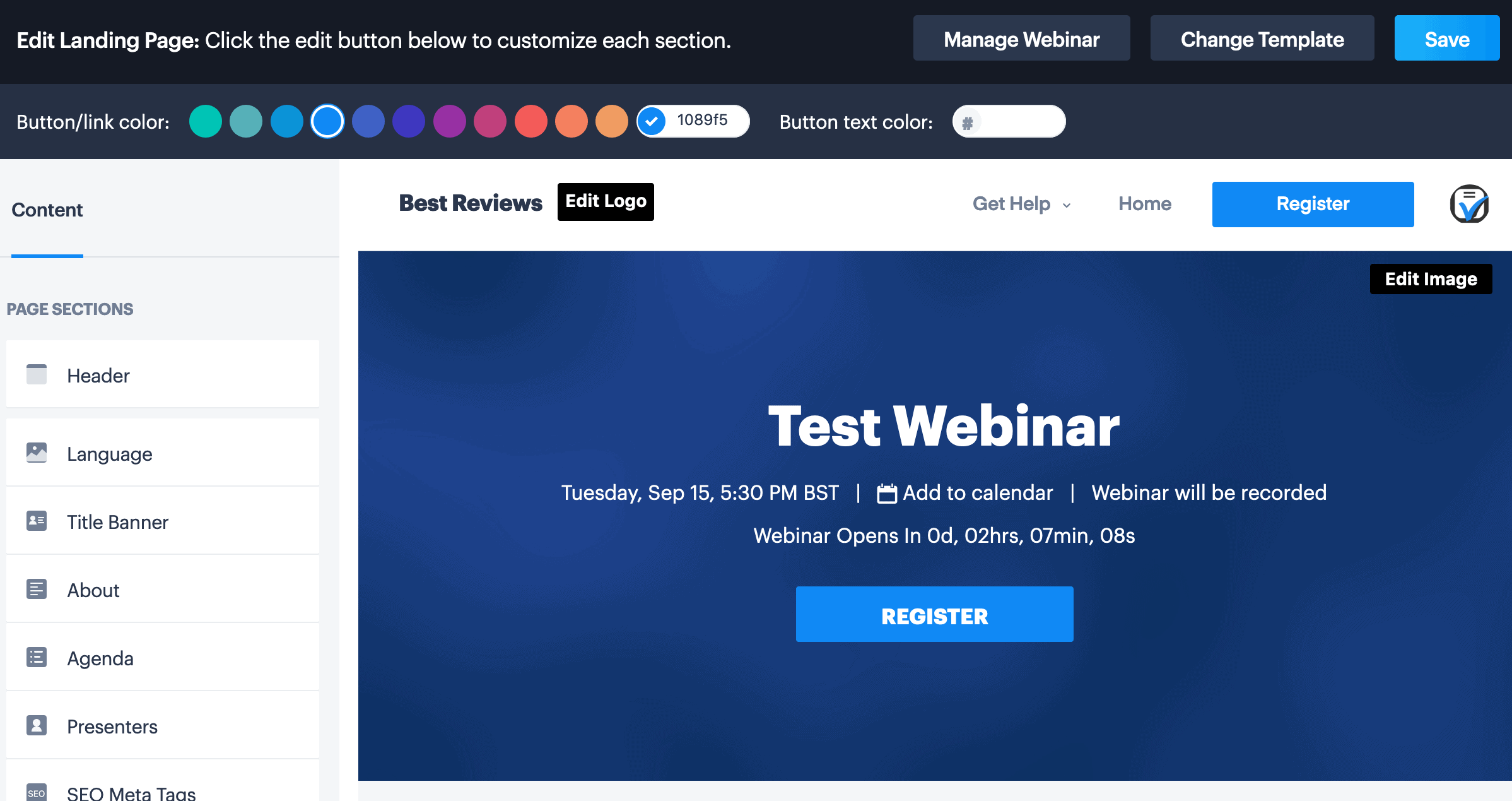 BigMarker landing page editor