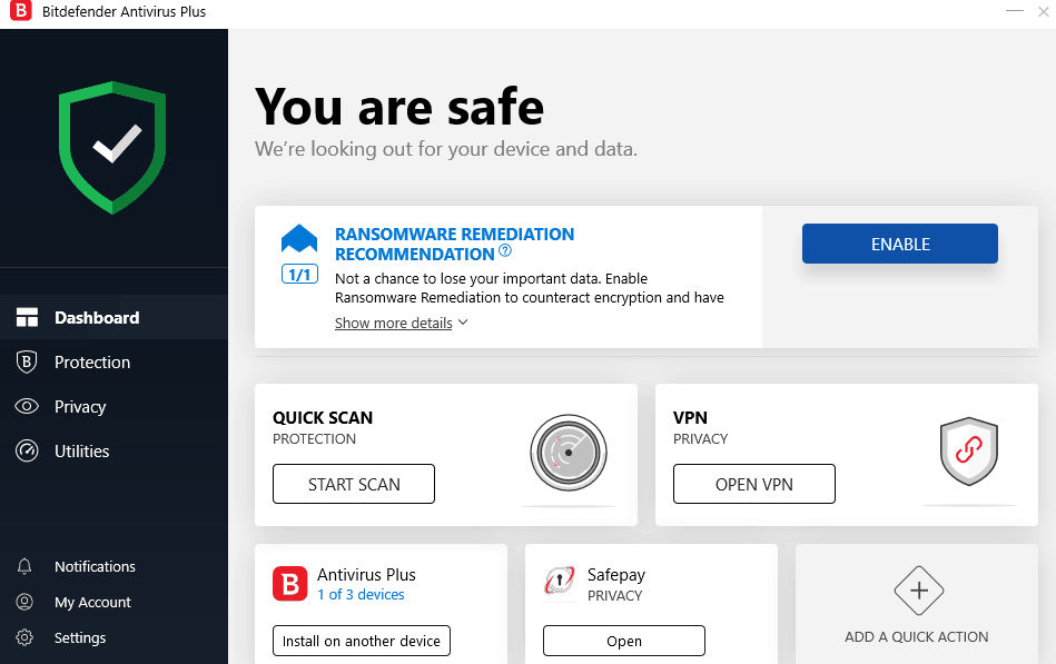 Bitdefender Antivirus Plus interface