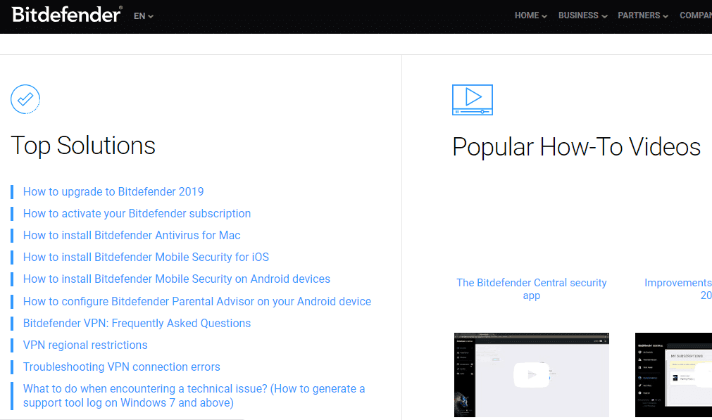Bitdefender Antivirus Plus support page