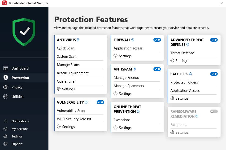 Bitdefender Internet Security protection features