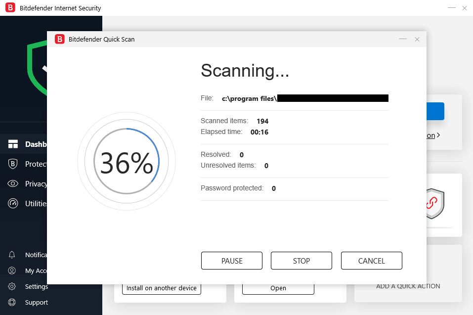 Bitdefender Internet Security scanning