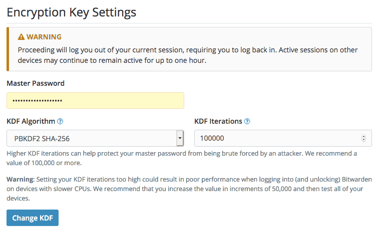 Encryption key settings