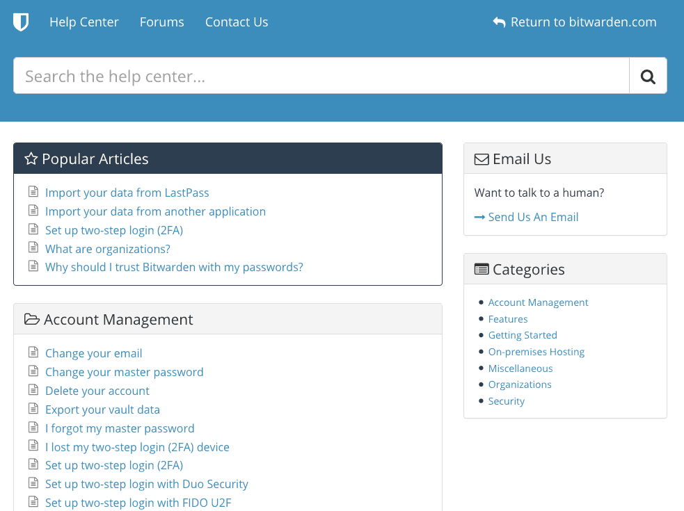 Bitwarden's help center