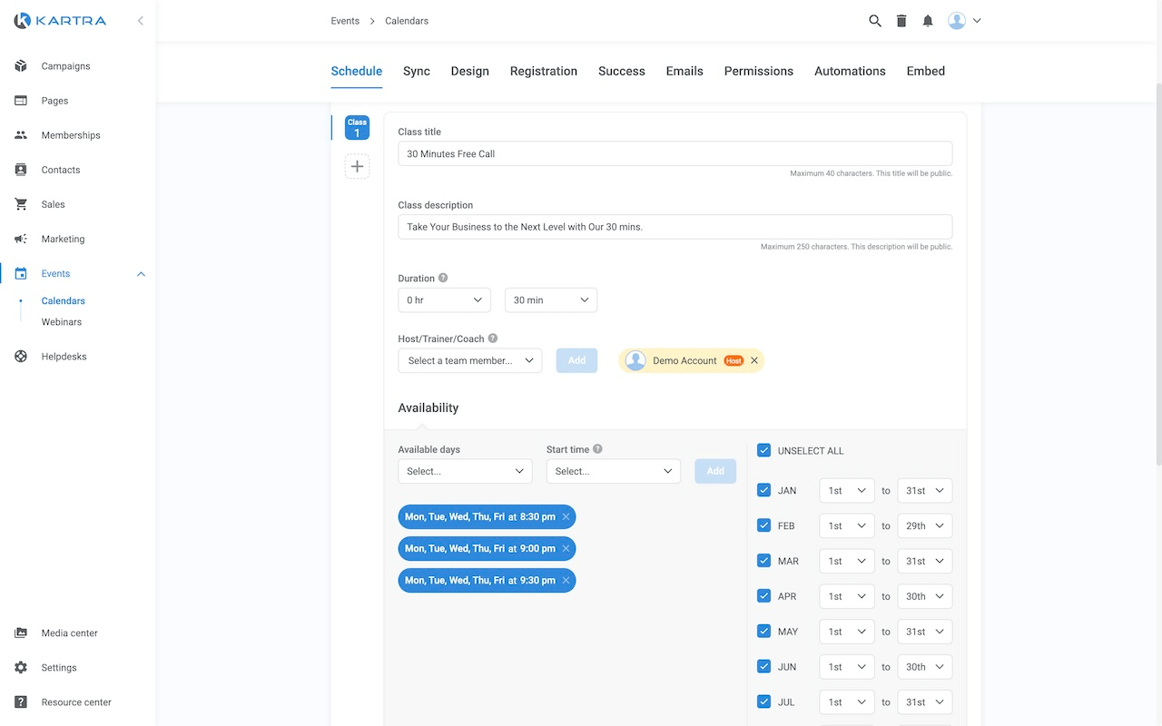 Kartra booking calendars