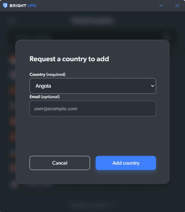 Bright VPN add country request