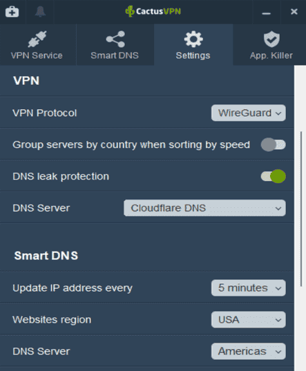 CactusVPN client settings