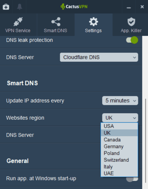 CactusVPN smartDNS website regions