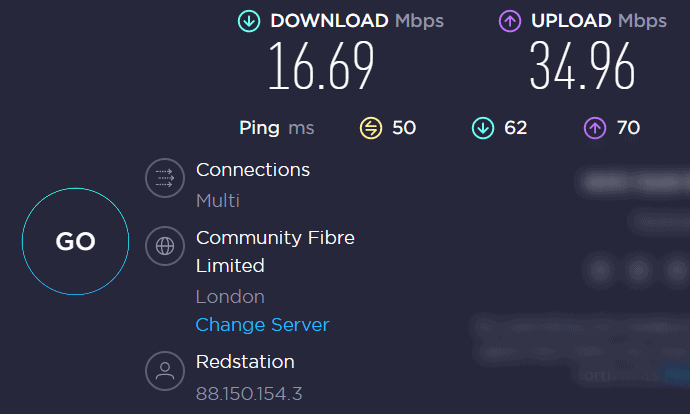 CactusVPN speed test UK
