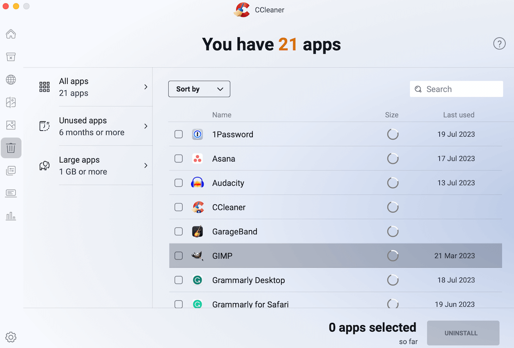CCleaner app uninstaller