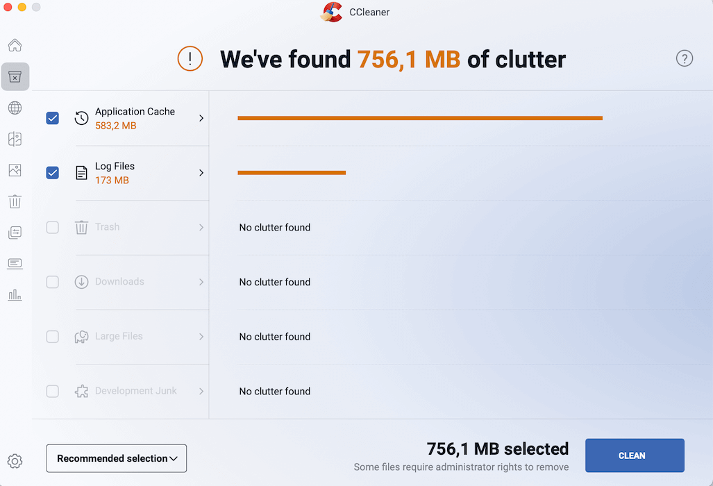 CCleaner clutter scan