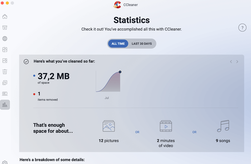 CCleaner scan statistics