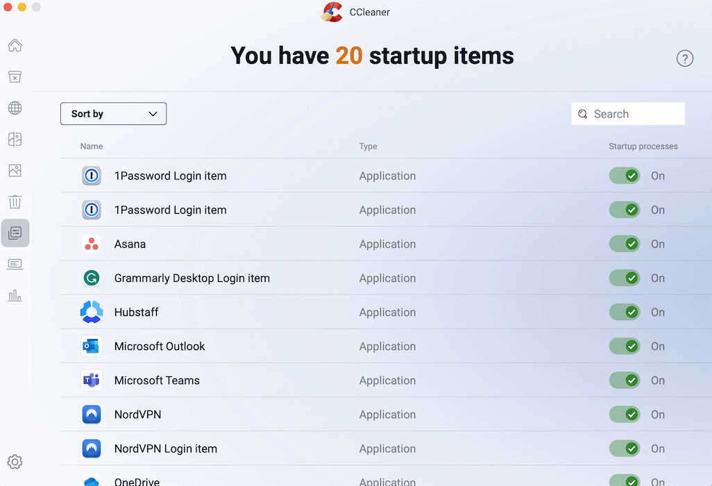 CCleaner startups scan